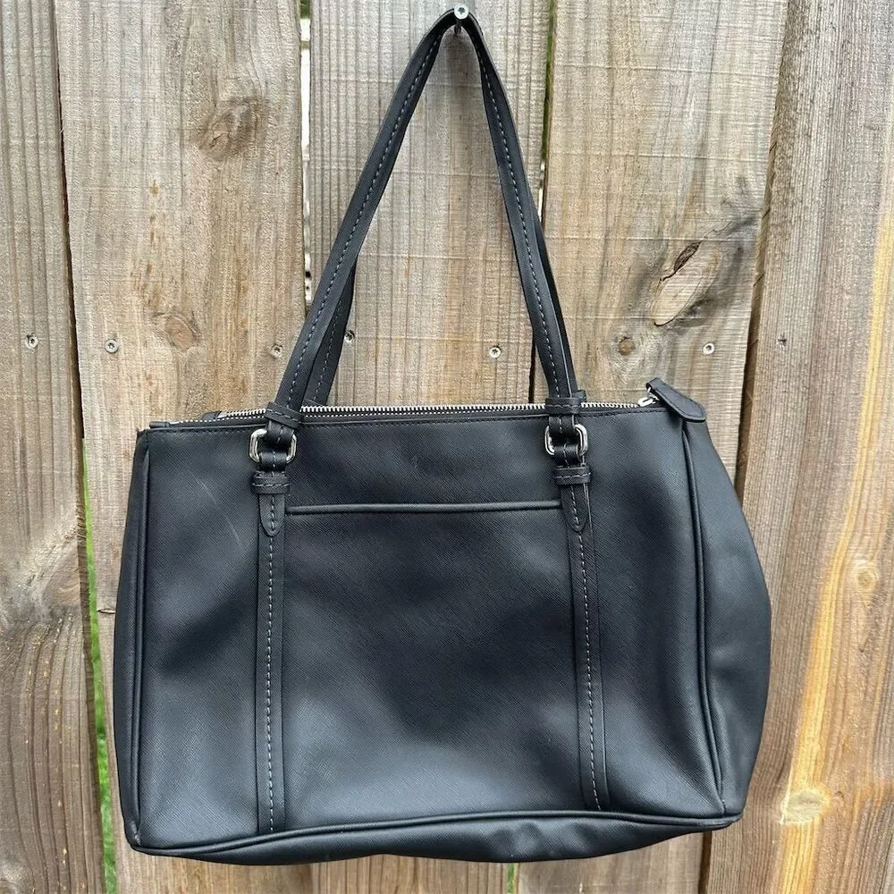 Coach Peyton Leather Double Zip Carryall Tote Bag Black Large